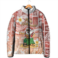 Hawaii Mele Kalikimaka Padded Jacket Hula Santa Retro Style Red - Polynesian Pride