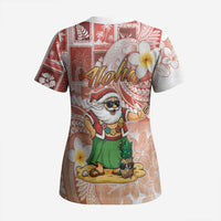 Hawaii Mele Kalikimaka Scrub Top Hula Santa Retro Style Red - Polynesian Pride