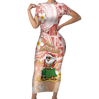 Hawaii Mele Kalikimaka Short Sleeve Bodycon Dress Hula Santa Retro Style Red - Polynesian Pride