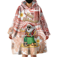 Hawaii Mele Kalikimaka Wearable Blanket Hoodie Hula Santa Retro Style Red - Polynesian Pride