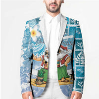 Hawaii Mele Kalikimaka Blazer Hula Santa Retro Style Blue - Polynesian Pride