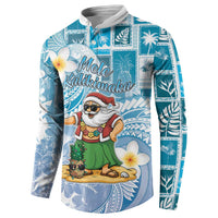 Hawaii Mele Kalikimaka Button Sweatshirt Hula Santa Retro Style Blue - Polynesian Pride