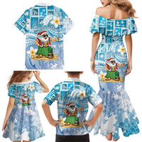 Hawaii Mele Kalikimaka Family Matching Mermaid Dress and Hawaiian Shirt Hula Santa Retro Style Blue - Polynesian Pride
