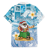 Hawaii Mele Kalikimaka Family Matching Short Sleeve Bodycon Dress and Hawaiian Shirt Hula Santa Retro Style Blue - Polynesian Pride