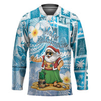 Hawaii Mele Kalikimaka Hockey Jersey Hula Santa Retro Style Blue LT05 Unisex Blue - Polynesian Pride