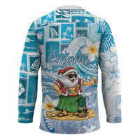 Hawaii Mele Kalikimaka Hockey Jersey Hula Santa Retro Style Blue - Polynesian Pride
