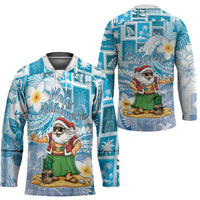Hawaii Mele Kalikimaka Hockey Jersey Hula Santa Retro Style Blue LT05 - Polynesian Pride