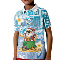 Hawaii Mele Kalikimaka Kid Polo Shirt Hula Santa Retro Style Blue - Polynesian Pride
