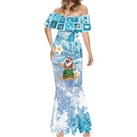 Hawaii Mele Kalikimaka Mermaid Dress Hula Santa Retro Style Blue - Polynesian Pride