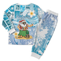 Hawaii Mele Kalikimaka Christmas Pajama Set Hula Santa Retro Style Blue - Polynesian Pride