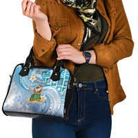 Hawaii Mele Kalikimaka Shoulder Handbag Hula Santa Retro Style Blue - Polynesian Pride