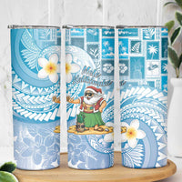 Hawaii Mele Kalikimaka Skinny Tumbler Hula Santa Retro Style Blue LT05 - Polynesian Pride