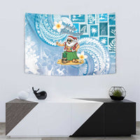 Hawaii Mele Kalikimaka Tapestry Hula Santa Retro Style Blue - Polynesian Pride