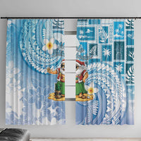 Hawaii Mele Kalikimaka Window Curtain Hula Santa Retro Style Blue - Polynesian Pride
