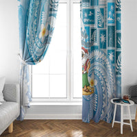 Hawaii Mele Kalikimaka Window Curtain Hula Santa Retro Style Blue - Polynesian Pride