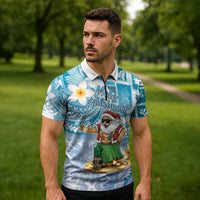 Hawaii Mele Kalikimaka Zipper Polo Shirt Hula Santa Retro Style Blue LT05 - Polynesian Pride