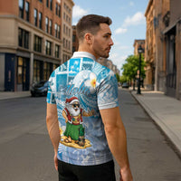 Hawaii Mele Kalikimaka Zipper Polo Shirt Hula Santa Retro Style Blue LT05 - Polynesian Pride