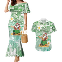 Hawaii Mele Kalikimaka Couples Matching Mermaid Dress and Hawaiian Shirt Hula Santa Retro Style Green LT05 Green - Polynesian Pride