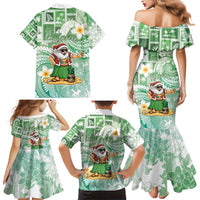 Hawaii Mele Kalikimaka Family Matching Mermaid Dress and Hawaiian Shirt Hula Santa Retro Style Green - Polynesian Pride
