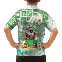 Hawaii Mele Kalikimaka Family Matching Tank Maxi Dress and Hawaiian Shirt Hula Santa Retro Style Green - Polynesian Pride