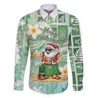 Hawaii Mele Kalikimaka Family Matching Tank Maxi Dress and Hawaiian Shirt Hula Santa Retro Style Green - Polynesian Pride