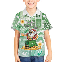 Hawaii Mele Kalikimaka Family Matching Tank Maxi Dress and Hawaiian Shirt Hula Santa Retro Style Green - Polynesian Pride