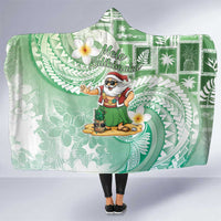 Hawaii Mele Kalikimaka Hooded Blanket Hula Santa Retro Style Green - Polynesian Pride