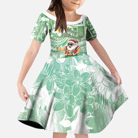 Hawaii Mele Kalikimaka Kid Short Sleeve Dress Hula Santa Retro Style Green - Polynesian Pride