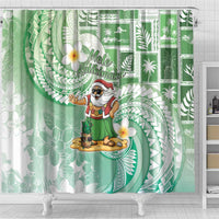 Hawaii Mele Kalikimaka Shower Curtain Hula Santa Retro Style Green - Polynesian Pride