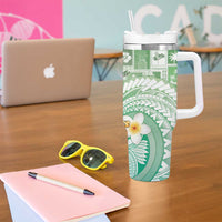 Hawaii Mele Kalikimaka Tumbler With Handle Hula Santa Retro Style Green - Polynesian Pride