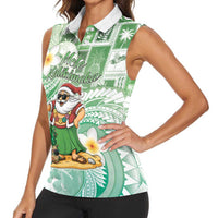 Hawaii Mele Kalikimaka Women Sleeveless Polo Shirt Hula Santa Retro Style Green - Polynesian Pride