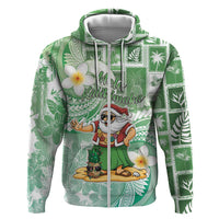 Hawaii Mele Kalikimaka Zip Hoodie Hula Santa Retro Style Green - Polynesian Pride