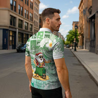 Hawaii Mele Kalikimaka Zipper Polo Shirt Hula Santa Retro Style Green LT05 - Polynesian Pride