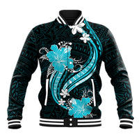 Aqua Polynesian Pattern With Tropical Flowers Baseball Jacket LT05 Unisex Aqua - Polynesian Pride