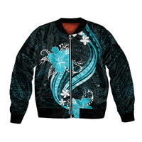 Aqua Polynesian Pattern With Tropical Flowers Bomber Jacket LT05 Unisex Aqua - Polynesian Pride