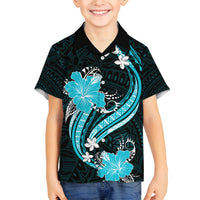 Aqua Polynesian Pattern With Tropical Flowers Family Matching Tank Maxi Dress and Hawaiian Shirt LT05 Son's Shirt Aqua - Polynesian Pride
