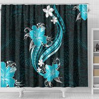 Aqua Polynesian Pattern With Tropical Flowers Shower Curtain LT05 - Polynesian Pride