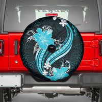 Aqua Polynesian Pattern With Tropical Flowers Spare Tire Cover LT05 - Polynesian Pride