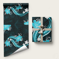 Aqua Polynesian Pattern With Tropical Flowers Wrapping Paper - Polynesian Pride