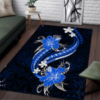 Blue Polynesian Pattern With Tropical Flowers Area Rug LT05 Blue - Polynesian Pride