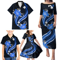 Blue Polynesian Pattern With Tropical Flowers Family Matching Puletasi Dress and Hawaiian Shirt LT05 - Polynesian Pride