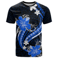 Blue Polynesian Pattern With Tropical Flowers T Shirt LT05 Blue - Polynesian Pride