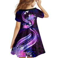 Galaxy Polynesian Pattern With Tropical Flowers Family Matching Long Sleeve Bodycon Dress and Hawaiian Shirt LT05 - Polynesian Pride