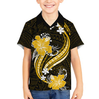 Gold Polynesian Pattern With Tropical Flowers Family Matching Tank Maxi Dress and Hawaiian Shirt LT05 Son's Shirt Gold - Polynesian Pride