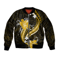Gold Polynesian Pattern With Tropical Flowers Sleeve Zip Bomber Jacket LT05 Unisex Gold - Polynesian Pride