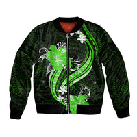 Green Polynesian Pattern With Tropical Flowers Bomber Jacket LT05 Unisex Green - Polynesian Pride