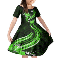 Green Polynesian Pattern With Tropical Flowers Family Matching Tank Maxi Dress and Hawaiian Shirt LT05 Daughter's Dress Green - Polynesian Pride