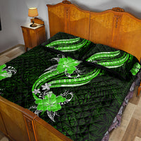 Green Polynesian Pattern With Tropical Flowers Quilt Bed Set LT05 - Polynesian Pride