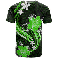 Green Polynesian Pattern With Tropical Flowers T Shirt LT05 - Polynesian Pride
