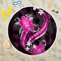 Pink Polynesian Pattern With Tropical Flowers Beach Blanket LT05 One Size 150cm Pink - Polynesian Pride